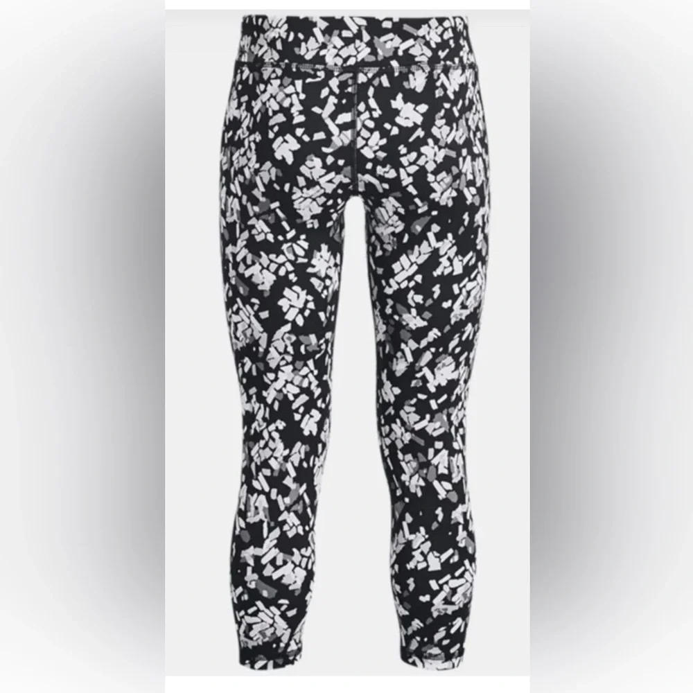 Girls Under Armour Black White Leggings YXL Motion Printed Ankle Cropped - Picture 1 of 8
